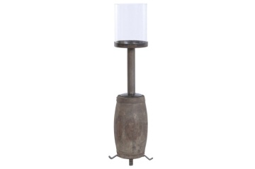 Sfeșnic de podea din lemn reciclat și metal, 26 x 26 x 100 cm, butuc de roată de car, glob din sticlă, „Candle Holder Wheel Hub" - Img 2