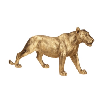 Statuetă decorativă din polirășină, auriu, leoaică în mers, finisaj lucios, 56 x 124 x 30 cm, „Sahel”