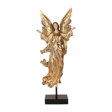 Statuetă decorativă din polirășină, crem, înger pe suport, detalii aurii, 50 x 21 x 12,5 cm, „Gabriel”