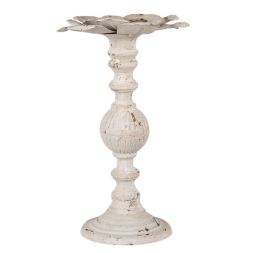Suport lumanare, alb patinat, din metal, aspect vintage, Ø19x34 cm