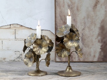 Suport lumanare, cu flori din alama antichizata, aspect vintage, D14 cm - Img 3