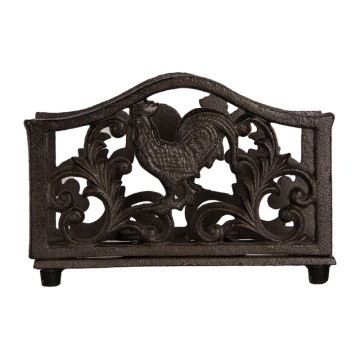 Suport pentru șervețele din fontă maro, cu motiv cocoș, „Le Coq Rustique” – 17x6x12 cm