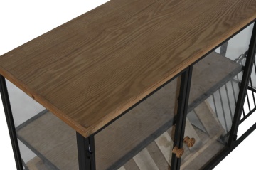 Suport pentru sticle din metal, lemn și sticlă, 102x32x60 cm, finisaj natural/negru - Img 4