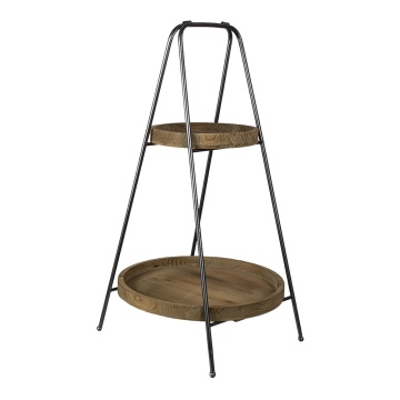 Suport pliabil din metal, cu 2 tavi de servire din lemn, Ø49x74 cm - Img 2