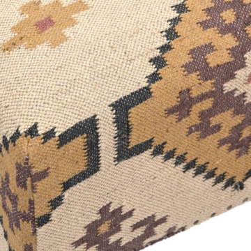 Taburet kilim pentru picioare din lână, bumbac și lemn, bej, cu romburi în trepte, țesut manual, 44 x 80 x 80 cm, „Kilim” - Img 5