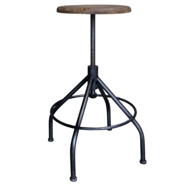 Taburet pivotant din fier și lemn masiv, negru, cu înălțime reglabilă, finisaj antichizat, 43,5–71 x Ø 40 cm, „Factory”