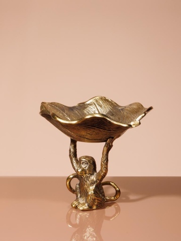 Tava decorativă, aurie, din aluminiu, H30 cm, Monkey - Img 4