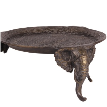 Tavă rotundă din aluminiu, aurie, pe picioare în formă de cap de elefant, stil colonial, finisaj antichizat, 12 x 33 cm, „Jodhpur” - Img 3