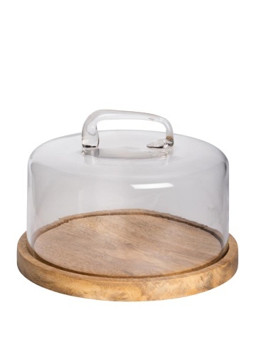 Tava rotunda din lemn de mango, cu capac din sticla, D26cm, Artisan