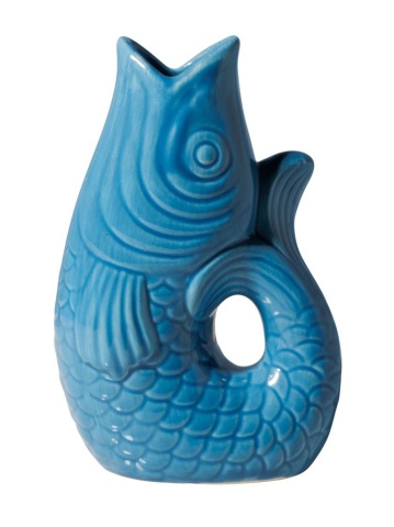 Vaza albastra, din ceramica, forma de peste, H20cm Stone