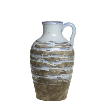 Vază decorativă cu mâner, stil rustic artizanal, culoare naturală teracotă, din ceramică, „Aurelia”