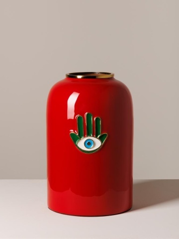 Vaza decorativa, cu pictura Hamsa, din metal si alama, Funkie - Img 2