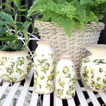 Vază decorativă din ceramică, pictată manual, crem, H15.5/D7.5 cm, Olive - Img 2