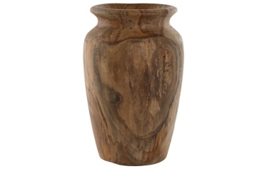 Vază decorativă, stil natural rustic, culoare natur, din lemn de tec, „Teak”