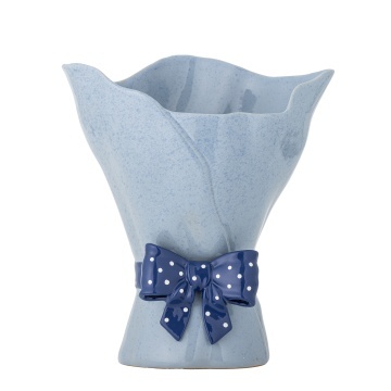 Vază din ceramică artizanală, albastru, cu formă ondulată și fundiță decorativă cu buline, 19,5x28,5 cm, „Belivia" - Img 1