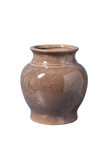 Vază din ceramică artizanală roz cu decor botanic, finisaj lucios, 20×21 cm, „Rosaire"
