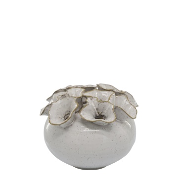 Vază din ceramică crem antichizat, lucrată manual, pentru 12 flori, H15/D21 cm
