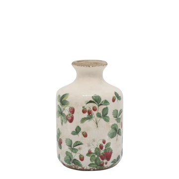 Vază din ceramică crem cu model căpșuni „Fraises” 17.5x 11 cm
