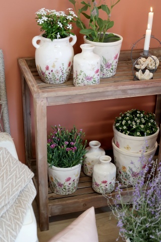 Vază din ceramică crem cu motiv floral "Avignon", H17.5/D11 cm - Img 6