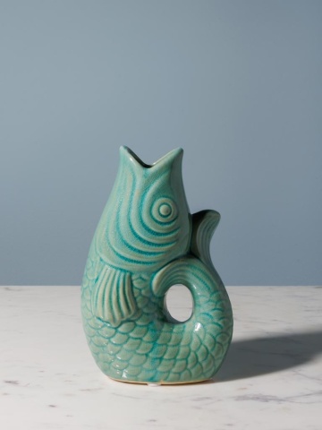 Vaza verde, din ceramica, forma de peste, H20cm Stone - Img 2