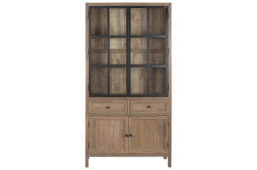 Vitrină două corpuri interior natural din tec reciclat cu structură din lemn – "Kalindra"