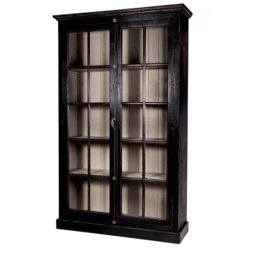 Vitrina, negru, din lemn masiv de pic, cu aspect vintage, double, Paris