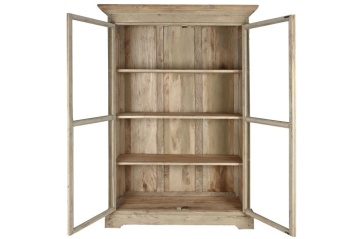 Vitrină rustică din lemn reciclat, natur, cu 2 uși vitrate, 3 rafturi și console sculptate, 209 x 130 x 55 cm, „Pastel” - Img 4