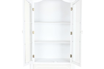 Vitrină shabby chic din lemn, alb, cu 2 uși vitrate, 3 rafturi, 2 sertare și decor cu trandafiri, finisaj patinat, 193 x 76 x 39 cm, „Magnolia” - Img 2