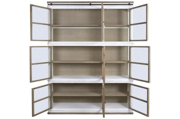 Vitrină vintage din lemn masiv, alb, cu 9 uși vitrate, 3 rafturi și scară de bibliotecă, 240 x 180 x 45 cm, „Labeaume” - Img 5