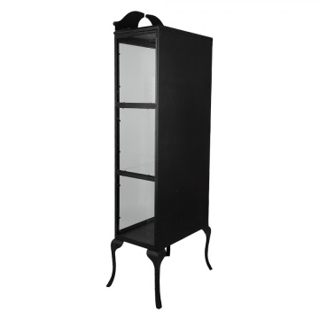 Vitrină vintage din metal, negru, cu 1 ușă vitrată, 2 rafturi din sticlă și coronament arcuit, 181 x 68 x 43 cm, „Noirette” - Img 2