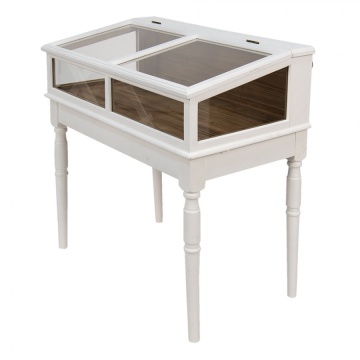 Vitrină vintage shabby chic din lemn, alb, cu capac vitrat rabatabil și picioare strunjite, 85 x 80 x 46 cm, „Véranne” - Img 2