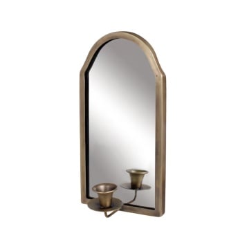 Aplică de perete vintage cu oglindă și suporturi pentru lumânări, alamă antichizată, „Wall Sconce Mirror"