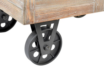 Bancă hol vintage din lemn și stofă bej, cu spațiu de depozitare și spătar, pe roți, 77 x 61 x 51 cm, „Wheel” - Img 4