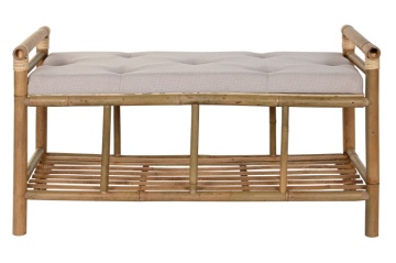 Banchetă hol bej din bumbac și bambus natur, cu raft și brațe, 54 x 100 x 44 cm, „Bamboo” - Img 6