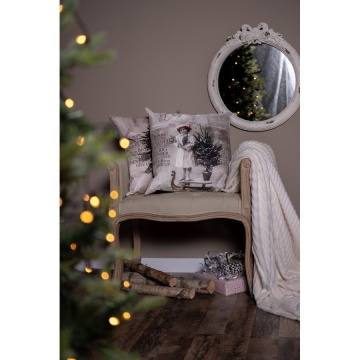 Bancheta shabby chic cu brate laterale, bej, stofa - Img 6