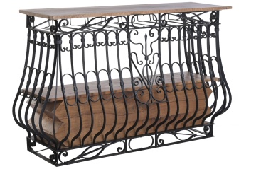 Bar din metal și lemn, în stil romantic și industrial, negru și natur, cu suport pentru sticle și pahare, 97 x 144 x 42 cm, „Périgord” - Img 4