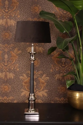 Bază pentru lampă de masă din aluminiu, argintiu și negru, cu coloană înaltă și bază pătrată, finisaj nichelat, 75 x 14 cm, „Orangerie” - Img 2