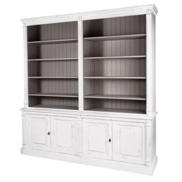 Bibliotecă clasică din lemn masiv cu rafturi și uși, finisaj antichizat, 220×50×227 cm, „Apothicaire"