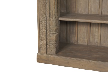 Bibliotecă sculptată din lemn masiv de teak, finisaj natural antichizat, 4 rafturi deschise, piesă unicat, 168×56×272 cm, „Dharma" - Img 5