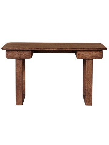 Birou rustic din lemn de mango, maro, cu 2 sertare și picioare tip sanie, 76 x 135 x 65 cm, „Sahori”