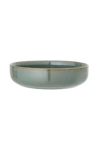 Bol de servit din ceramică verde cu finisaj artizanal și margine maro, 28.5x7 cm, "Pixie"