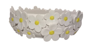 Bol decorativ alb din ceramică cu margarete galbene, "Marguerite" - Img 2