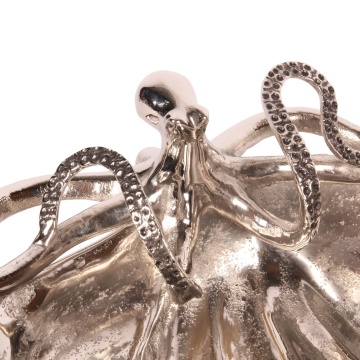 Bol decorativ din aluminiu reciclat, argintiu, în formă de scoică mare, cu caracatiță, centru de masă, finisaj lucios, 14 x 43 x 28 cm, „Bénitier” - Img 2