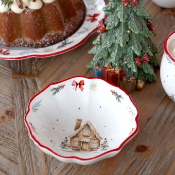 Bol din ceramică albă cu motive de Crăciun, 4.5x14 cm, „Chalet de Noël" - Img 6