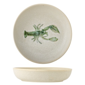 Bol mare din ceramică cu homar verde pictat, D29×H6,5 cm, „Hadden"