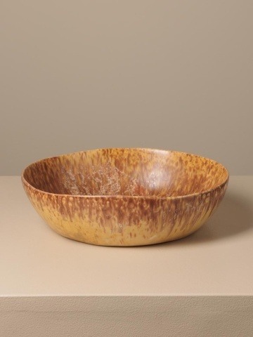 Bol pentru salată din ceramică, muștar și maro, formă organică, scurgeri maro pe margine, finisaj glazurat, 7,2 x 30 cm, „Intense” - Img 4