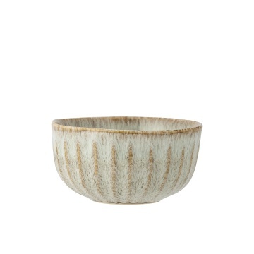 Bol rustic din ceramică artizanală cu dungi verticale maro pe fond bej, 14×7 cm, „Fleur"
