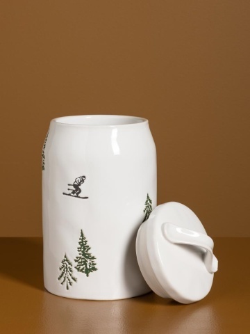 Borcan din ceramică albă cu motive de iarnă pictate manual, 22,5 × 12 cm, „Slalom" - Img 7