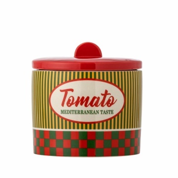 Borcan din ceramică cu capac, multicolor, imprimeu „Tomato” cu dungi și carouri, garnitură din silicon detașabilă, 16 x 16 cm, „Stefano”