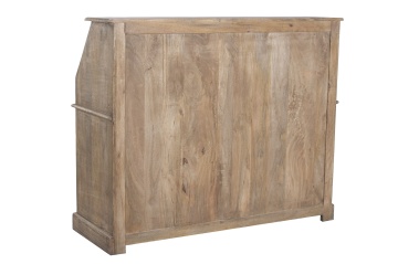 Bufet cu vitrină din lemn de mango, maro, cu 3 uși vitrate înclinate, 3 sertare, 2 uși și nișă deschisă, aspect rustic, 106 x 124 x 45 cm, „Aubenas” - Img 4